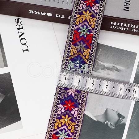 10 Yards Ethnic Style Floral Polyester Embroidery Ribbon PW-WG79888-06-1