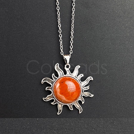 Natural Red Jasper Sun Pendant Alloy Chain Vintage Necklaces LS-WB3716-8-1