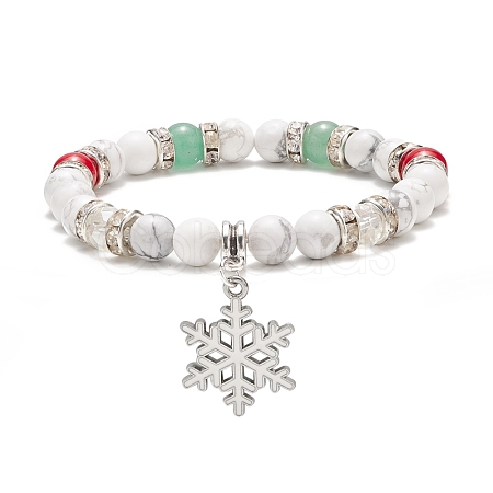 Natural Green Aventurine & Howlite & Mashan Jade Stretch Bracelet BJEW-TA00149-1