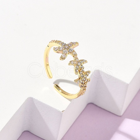 304 Stainless Steel Cubic Zirconia Cuff Open Rings for Women RJEW-Z122-02G-04-1