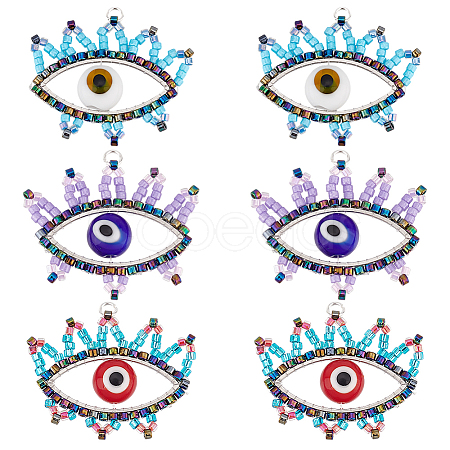 6Pcs 3 Colors Glass Seed Beaded Pendants PALLOY-GO00026-1