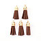 Faux Suede Tassel Pendant Decorations, with CCB Plastic Cord Ends, Light Gold, Camel, 33~35x10mm, Hole: 2.5mm