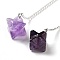 Natural Amethyst Pendant Dowsing Pendulums, with Silver Plated Iron Cable Chains and Glass Round Bead, 234mm, Hole: 1.8mm