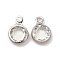 304 Stainless Steel with Glass Charms, Stainless Steel Color, Faceted Flat Round, Clear, 9.5x6.5x2mm, Hole: 1.5mm