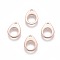 201 Stainless Steel Chain Tabs, Chain Extender Connectors, Teardrop, Hollow, Rose Gold, 13x10x0.9~1mm, Hole: 2mm