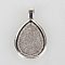 Tibetan Style Alloy Pendant Cabochon Settings, Cadmium Free & Lead Free, Plain Edge Bezel Cups, teardrop, Antique Silver, Tray: 25x18mm, 36x21x2.8~2.9mm, Hole: 6~7x4mm