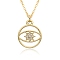 Brass Micro Pave Clear Cubic Zirconia Pendants Necklaces for Women, Flat Round with Evil Eye, Golden, 17.52 inch(44.5cm)