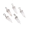 Natural Quartz Crystal Pointed Pendants, Rock Crystal Pointed Pendants, Grade A, with Platinum Tone Brass Findings, Lead free & Cadmium Free, Faceted, Bullet, 27~30x9~10x7~8mm, Hole: 4x3mm