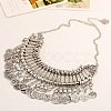 Tibetan Style Zinc Alloy Coin Tassel Chunky Bib Necklaces for Women FS-WG2495A-01-1