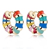 Enamel Striped Thick Hoop Earrings JE1110A-1