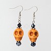 Halloween Synthetic Howlite Skull Dangle Earrings EJEW-JE01576-2