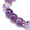 Natural Amethyst & Lampwork Evil Eye Round Beaded Stretch Bracelet BJEW-JB08713-06-5