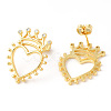 Clear Cubic Zirconia Hollow Heart with Crown Stud Earrings EJEW-R149-06G-2