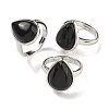 Natural Obsidian Teardrop Adjustable Rings RJEW-K371-08S-08-1