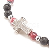 Natural & Synthetic Mixed Gemstone Beaded Stretch Bracelet with Clear Cubic Zirconia Cross for Women BJEW-JB08247-6