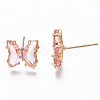 Cubic Zirconia Butterfly Stud Earrings with Glass KK-S365-003-4