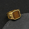 304 Stainless Steel with Natural Tiger Eye Finger Rings FS-WG06E27-04-1