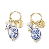 Oval with Flower Pattern 304 Stainless Steel Hoop Earrings EJEW-JE06737-01-3