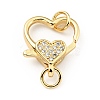 Brass Micro Pave Clear Cubic Zirconia Heart Lobster Claw Clasps KK-G416-35G-1