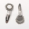 Flower Iron Snap Hair Clips with Tibetan Style Alloy Round Trays X-MAK-J002-04AS-1