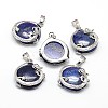 Flat Round with Dragon Platinum Tone Brass Dyed & Heated Natural Lapis Lazuli Pendants G-F228-24D-RS-1