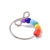 Rainbow Color Glass Beaded Rotating Open Cuff Ring RJEW-F127-02P-2