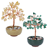 2Pcs 2 Styles Natural Green Aventurine & Yellow Quartz Chips Tree of Life Decorations AJEW-OC0014-06A-1