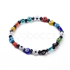 Handmade Evil Eye Lampwork Flat Round Beads Stretch Bracelets BJEW-JB05005-2