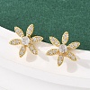 Flower Brass Micro Pave Clear Cubic Zirconia Stud Earrings EJEW-F400-01B-G-1