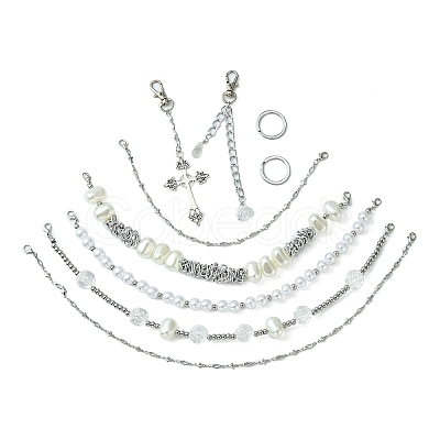 Retro Style Multilayer Acrylic & 304 Stainless Steel Beaded Purse Chains AJEW-FZ00007-1