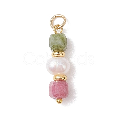 Natural Colorful Tourmaline Faceted Cube and Cultured Freshwater Pearl Potato Pendants PALLOY-JF04970-1