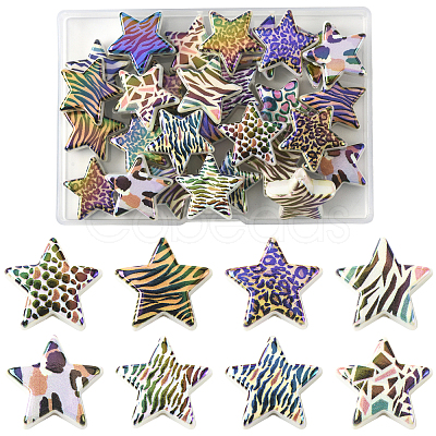 30Pcs Rainbow Iridescent Printed Opaque Acrylic Beads OACR-FS0002-58B-02-1