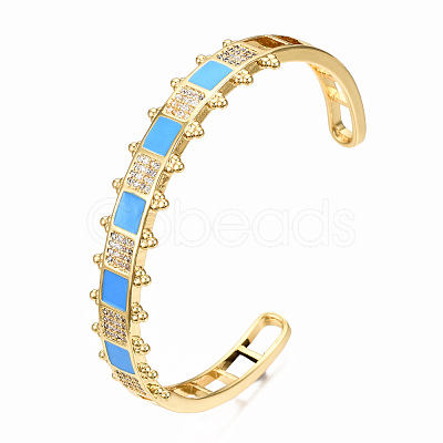 Brass Micro Pave Clear Cubic Zirconia Cuff Bangles BJEW-N302-006B-NF-1