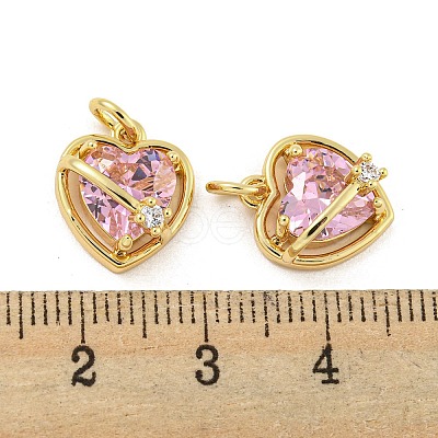 Brass Micro Pave Pink Cubic Zirconia Pendants KK-G490-31A-G-1