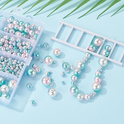 497Pcs 5 Style Rainbow ABS Plastic Imitation Pearl Beads OACR-YW0001-09B-1