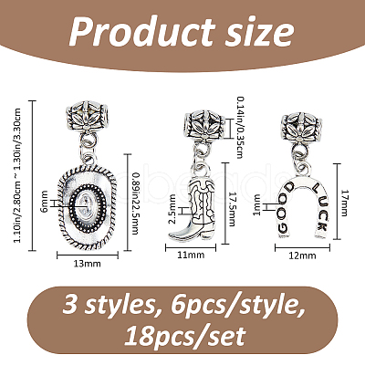 18Pcs 3 Styles Alloy European Dangle Charms PALLOY-FH00197-1