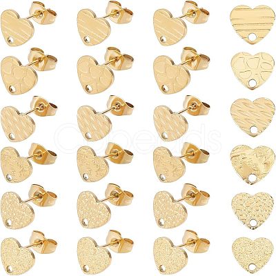 24Pcs 6 Style Heart Shape PVD Vacuum Plating 304 Stainless Steel Stud Earring Findings EJEW-UN0001-64-1