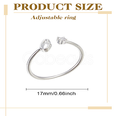 1Pc Letter Brass Rhinestone Open Cuff Rings for Women AJEW-LP0004-47C-S-1