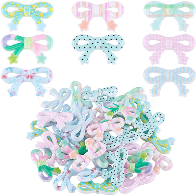 48Pcs 8 Colors Printed Opaque Acrylic Beads MACR-SC0002-64-1