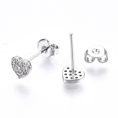 Brass Micro Pave Clear Cubic Zirconia Stud Earrings EJEW-T046-26P-NF-1