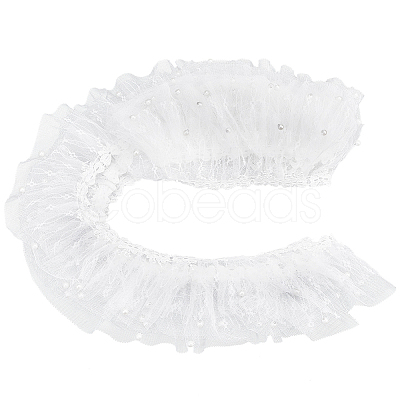 5 Yards Polyester Pleated Flower Lace Trim OCOR-GF0003-89B-1