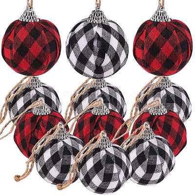 12Pcs 2 Colors Foam and Plastic with Cloth Ball Christmas Tree Decorations DIY-SZ0003-81-1