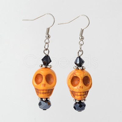 Halloween Synthetic Howlite Skull Dangle Earrings EJEW-JE01576-1