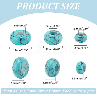 60Pcs 6 Styles Synthetic Turquoise Beads TURQ-PH0001-09-1