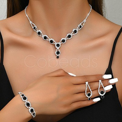 Teardrop Brass Rhinestone Necklaces & Link Bracelets & Stud Earring Sets FS-WGE0FD5-05-1
