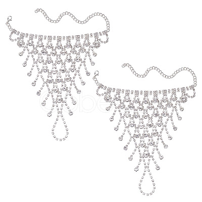 2Pcs Brass Rhinestone Chain Finger Rings Bracelet BJEW-ME0001-01S-1