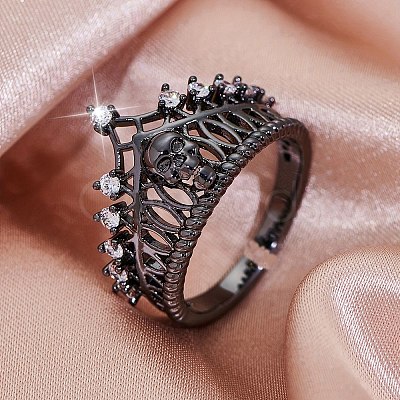 Crown Skull Zinc Alloy Open Cuff Rings for Women PW-WGB7021-01-1