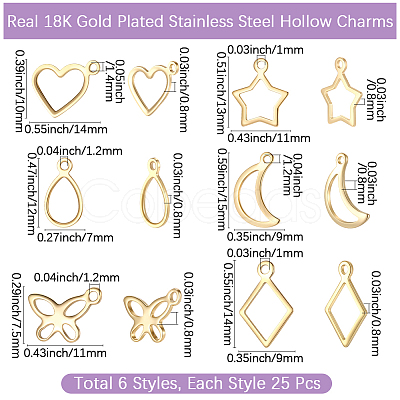 150Pcs 6 Styles 304 Stainless Steel Charms STAS-BBC0009-51-1