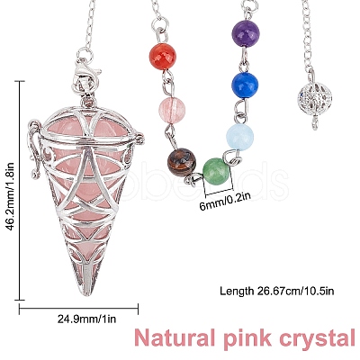 SUNNYCLUE Natural Rose Quartz Cone Dowsing Pendulums G-SC0002-22D-1