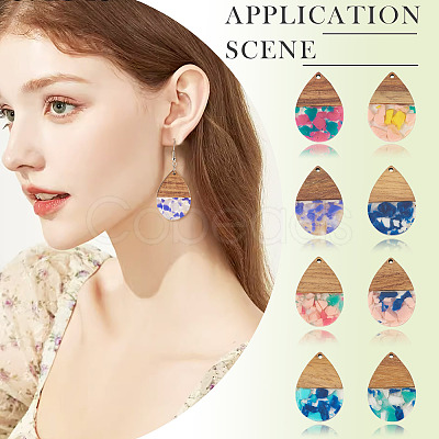 16Pcs 8 Colors Resin and Walnut Pendants FIND-TA0006-39-1